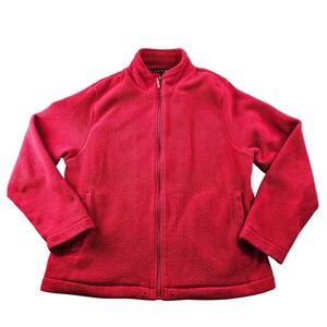 Carolyn Taylor Fleece Jacket Womens Large‎ Red Soft Classic Long Sleeve Full Zip